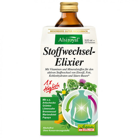 Alsiroyal Stoffwechsel-Elixier 520 ml – Nahrungsergänzungsmittel mit Vitaminen und Pflanzenextrakten mit Verpackung
