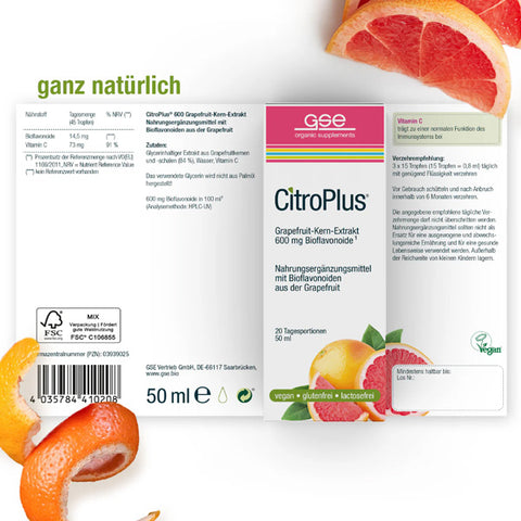 Produktverpackungstextbild des GSE CitroPlus 600 Grapefruit-Kern-Extrakt 50 ml