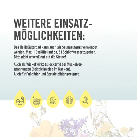 Beschreibungsbild der Anwendungen des Arya Laya Heilkräuterbad Heublume 2