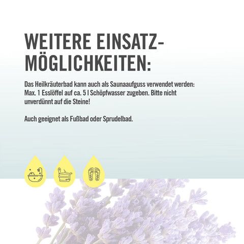 Beschreibungsbild der Anwendungen des Arya Laya Heilkräuterbad Lavendel 3