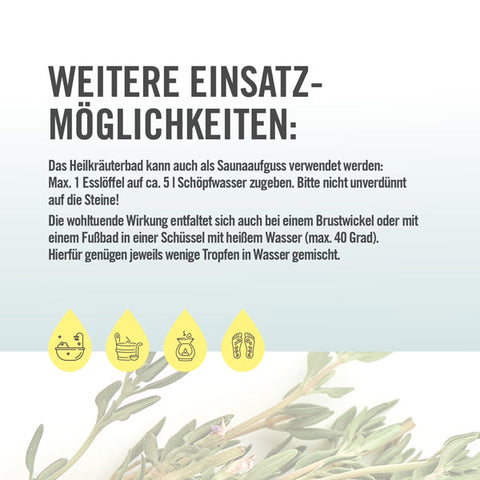 Beschreibungsbild der Anwendungen des Arya Laya Heilkräuterbad Thymian 3