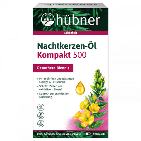 Produktverpackungsbild der hübner Nachtkerzen-Öl Kompakt 500 Kapseln